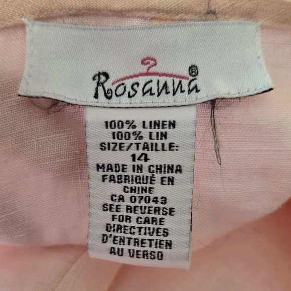 Rosanna Soft Pink 100% Linen Top With Pearl Buttons Size 14 - Picture 6 of 6